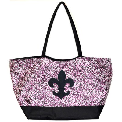 180481-HOT PINK/BLACK CHEETAH DESIGN SHOPPING OR BEACH BAG & BLACK FDL